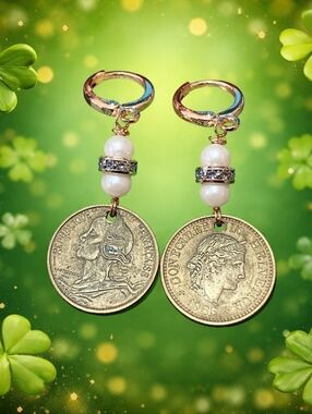 🪙✨ Vintage Coin Pearl Drop Earrings – Handmade Statement 💫
